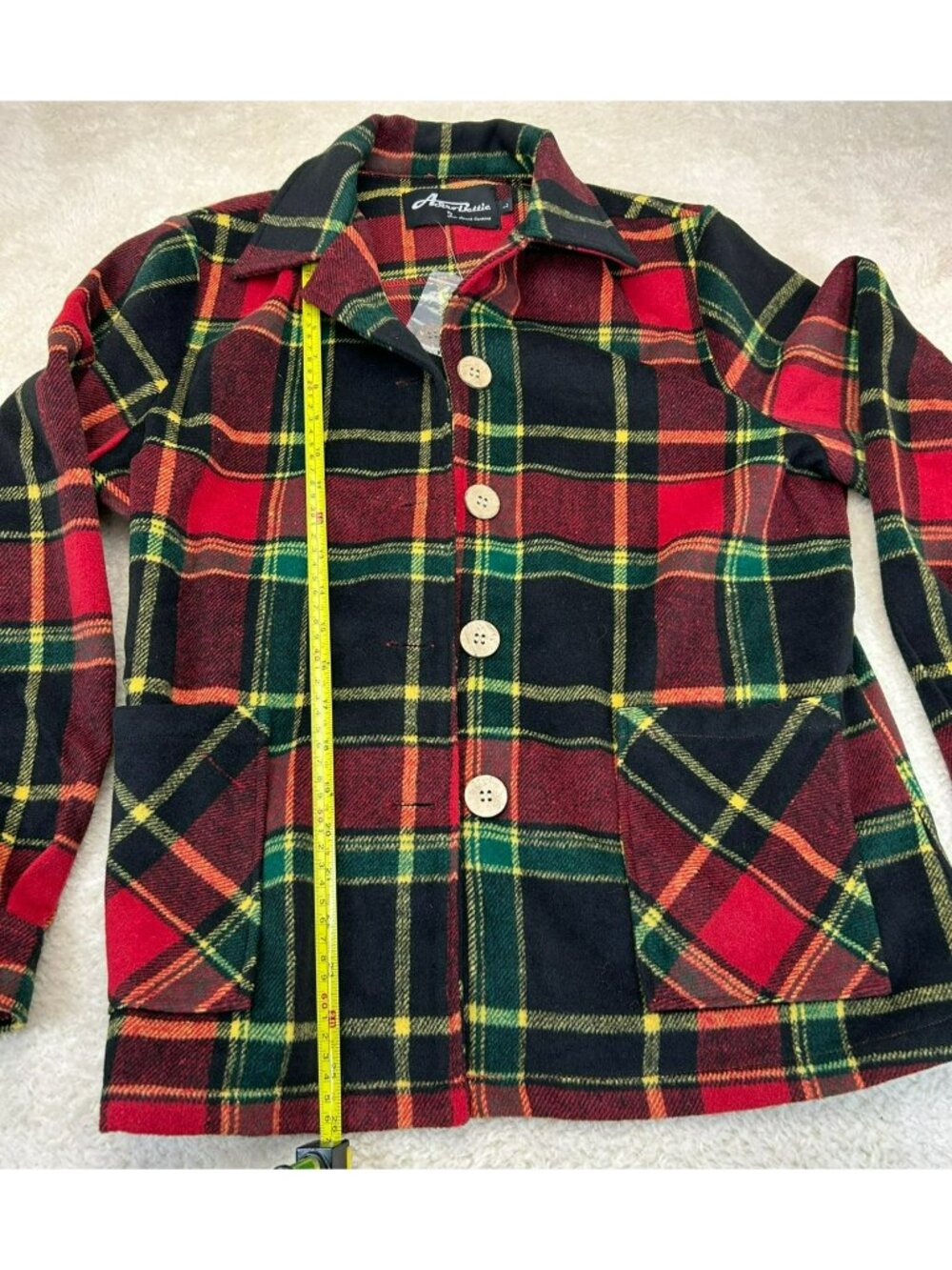 Astro Bettie Womens Plaid Button-Up Jacket Red & Black Wool Blend Size L Pre-Own